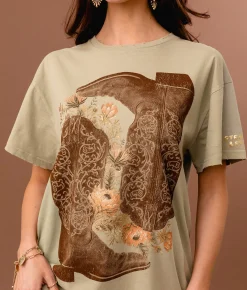 Tops | Sterling & Stitch Floral Western Boot Oversized T-Shirt Seagrass
