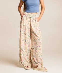 Angie Floral Wide Leg Beach Pant Sand Discount