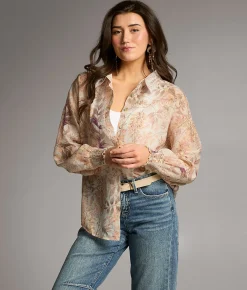 Tops | BKE Floral Woven Blouse Cream Multi