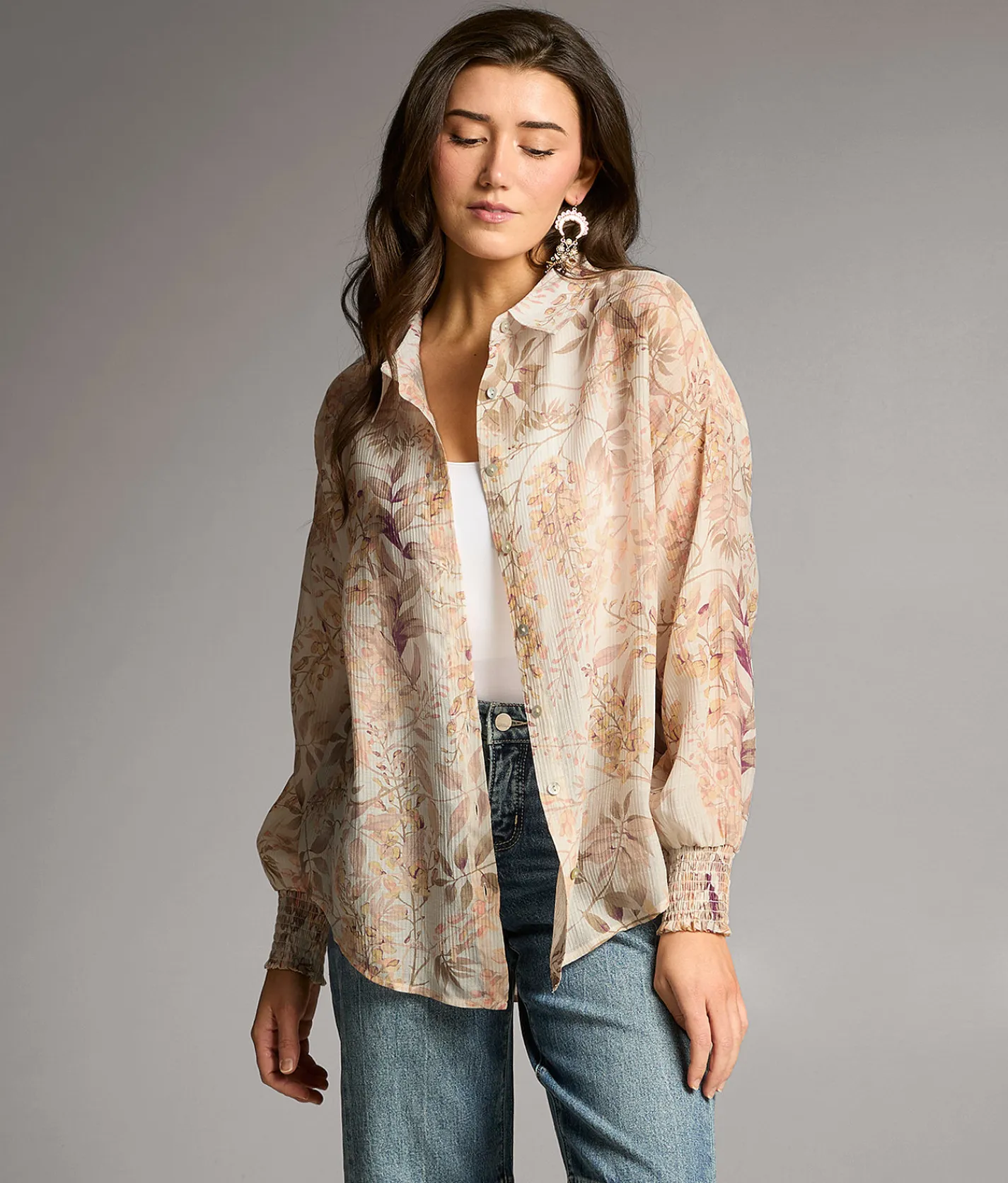 Tops | BKE Floral Woven Blouse Cream Multi