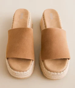 Mia Florennce Platform Wedge Sandal Tan Amber Suede