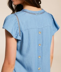 Blu Pepper Flowy Chambray Top Blue Discount