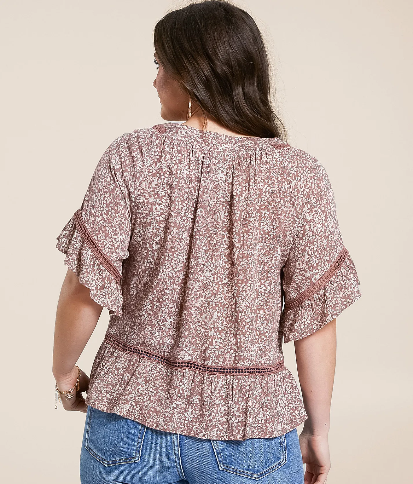 Tops | Daytrip Flowy Floral Top Burlwood Cream