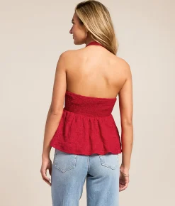 Tops | Willow & Root Flowy Lace Halter Tank Top Red