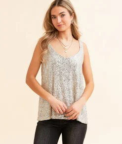 Daytrip Flowy Sequin Tank Top Champagne Outlet