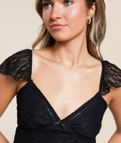 Willow & Root Flutter Lace Top Black Hot