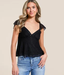 Willow & Root Flutter Lace Top Black Hot