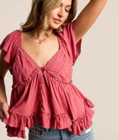 Tops | Willow & Root Flutter Peplum Top Baroque Rose