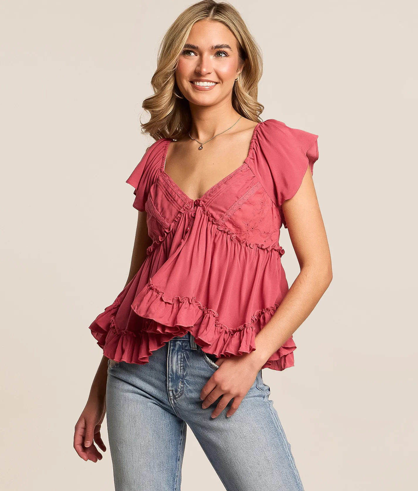Tops | Willow & Root Flutter Peplum Top Baroque Rose