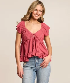 Tops | Willow & Root Flutter Peplum Top Baroque Rose