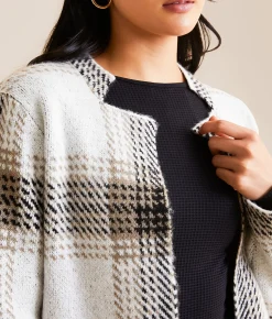 Tops | Open SZN Flyaway Cardigan Sweater Black White Taupe