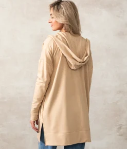 Tops | Buckle Black Flyaway Hooded Cardigan Natural
