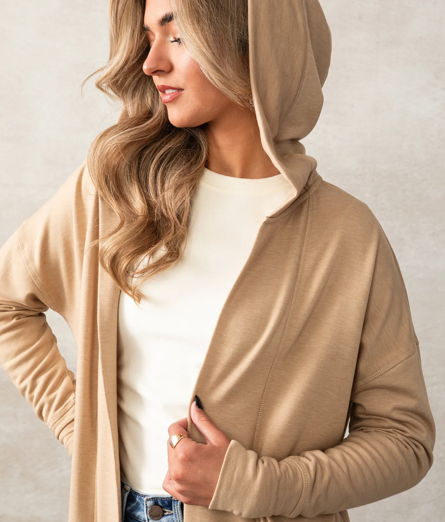 Tops | Buckle Black Flyaway Hooded Cardigan Natural