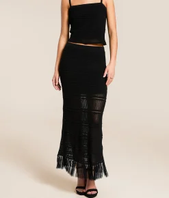 Z Supply Flynn Fringe Midi Skirt Black Clearance