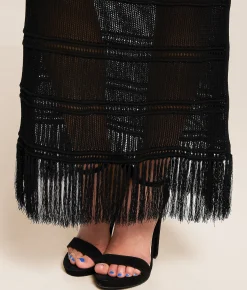Z Supply Flynn Fringe Midi Skirt Black Clearance