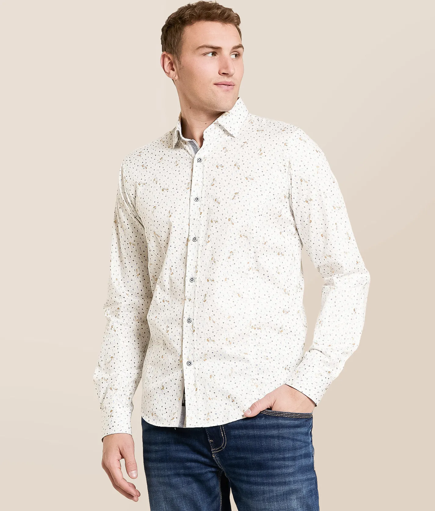 Tops | Eight X Foiled Print Shirt White Navy