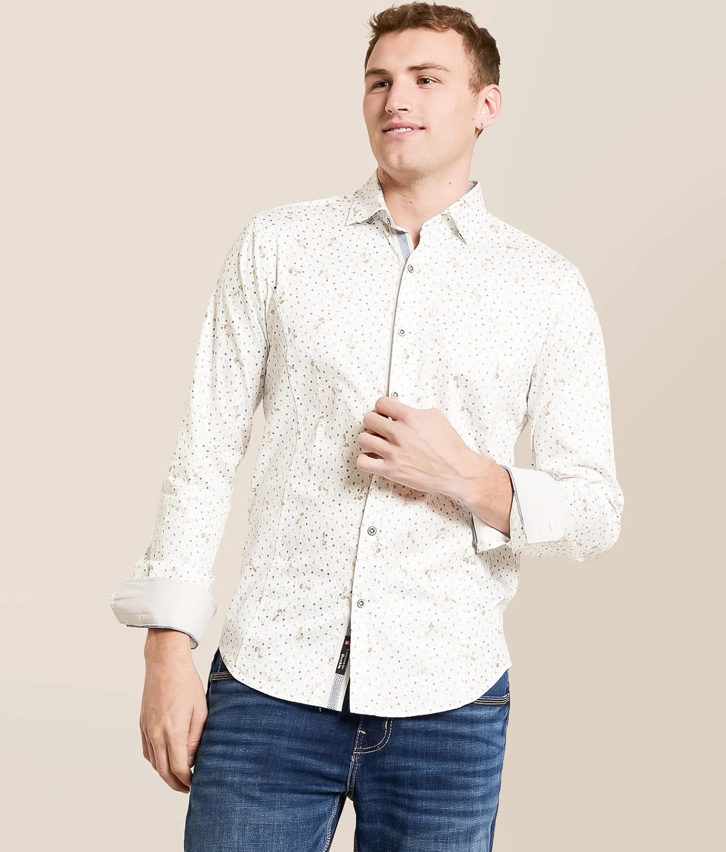 Tops | Eight X Foiled Print Shirt White Navy