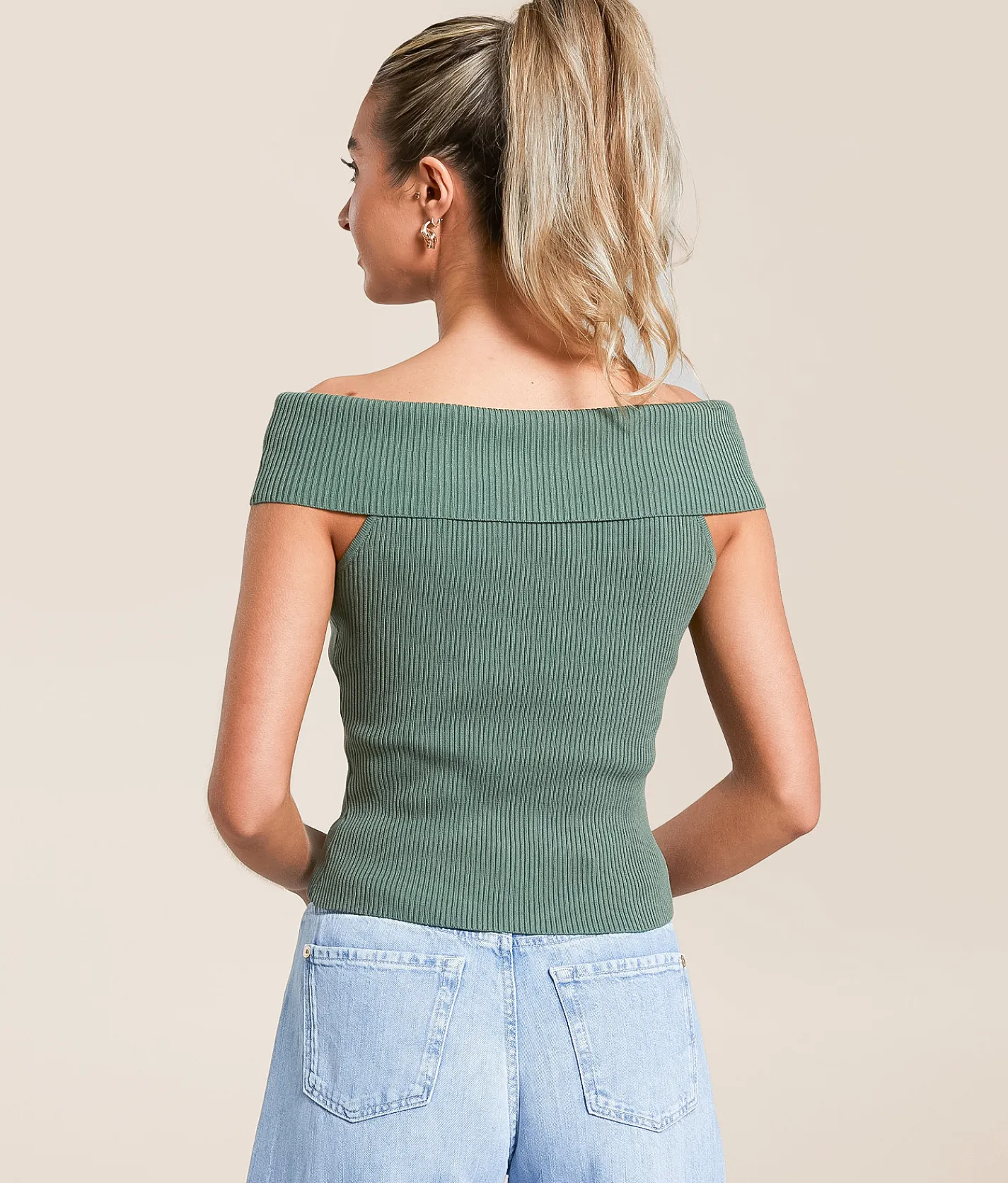 The Workshop Foldover Off The Shoulder Top Green Online