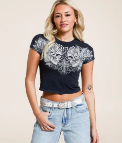Affliction Forgotten Baby Cropped T-Shirt Dark Navy Black Mineral