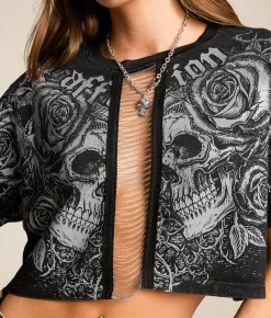 Tops | Affliction Forgotten Cropped T-Shirt Black Lava Wash