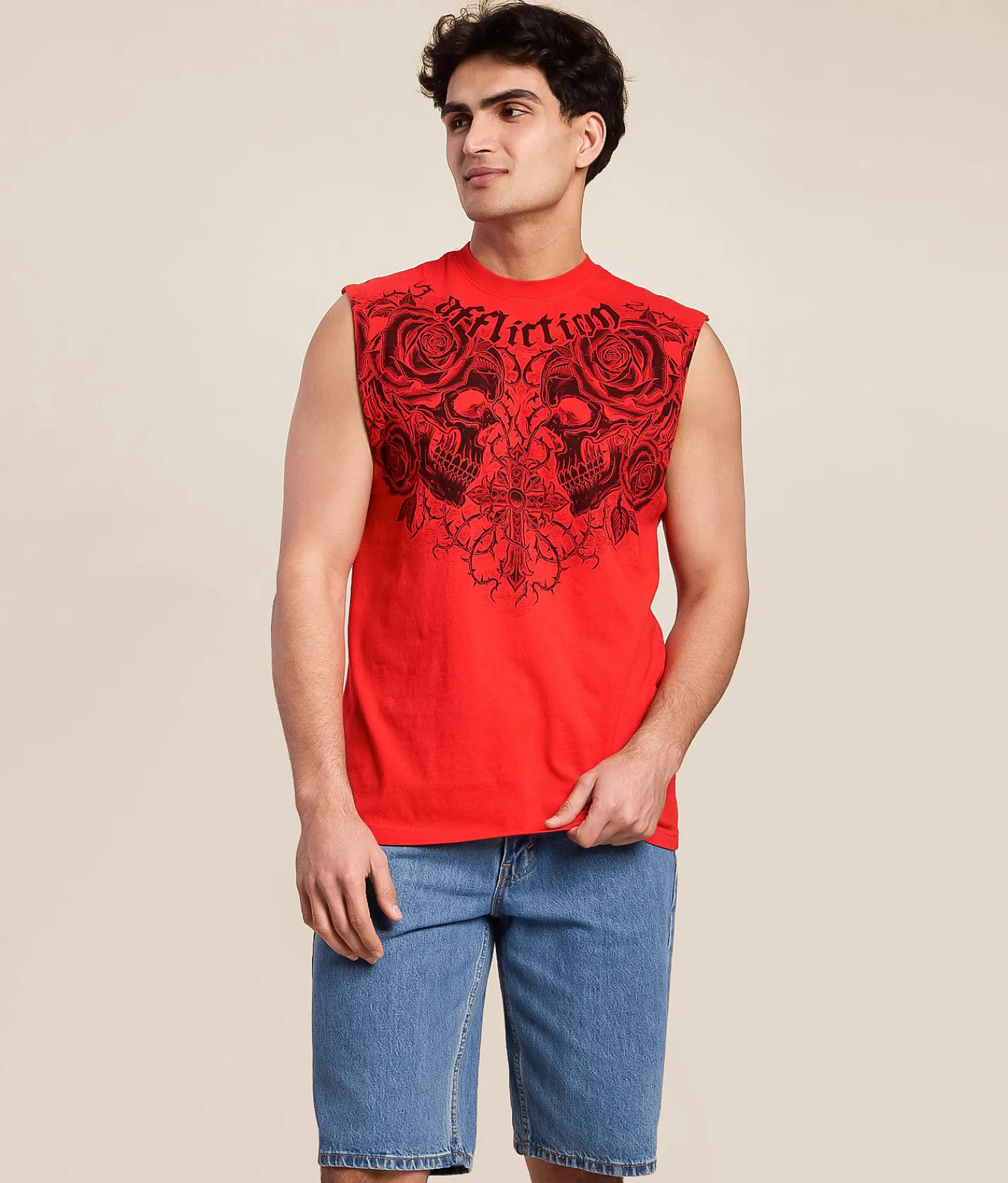 Tops | Affliction Forgotten Muscle Tank Top Bright Red Heather