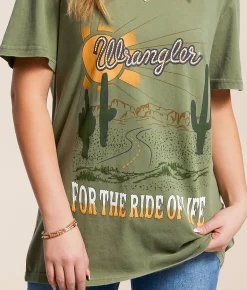 Wrangler® For The Ride Of Life Oversized T-Shirt Olivine New