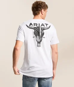 Tops|Graphic T-Shirts | Ariat Founding Flag Skull T-Shirt White