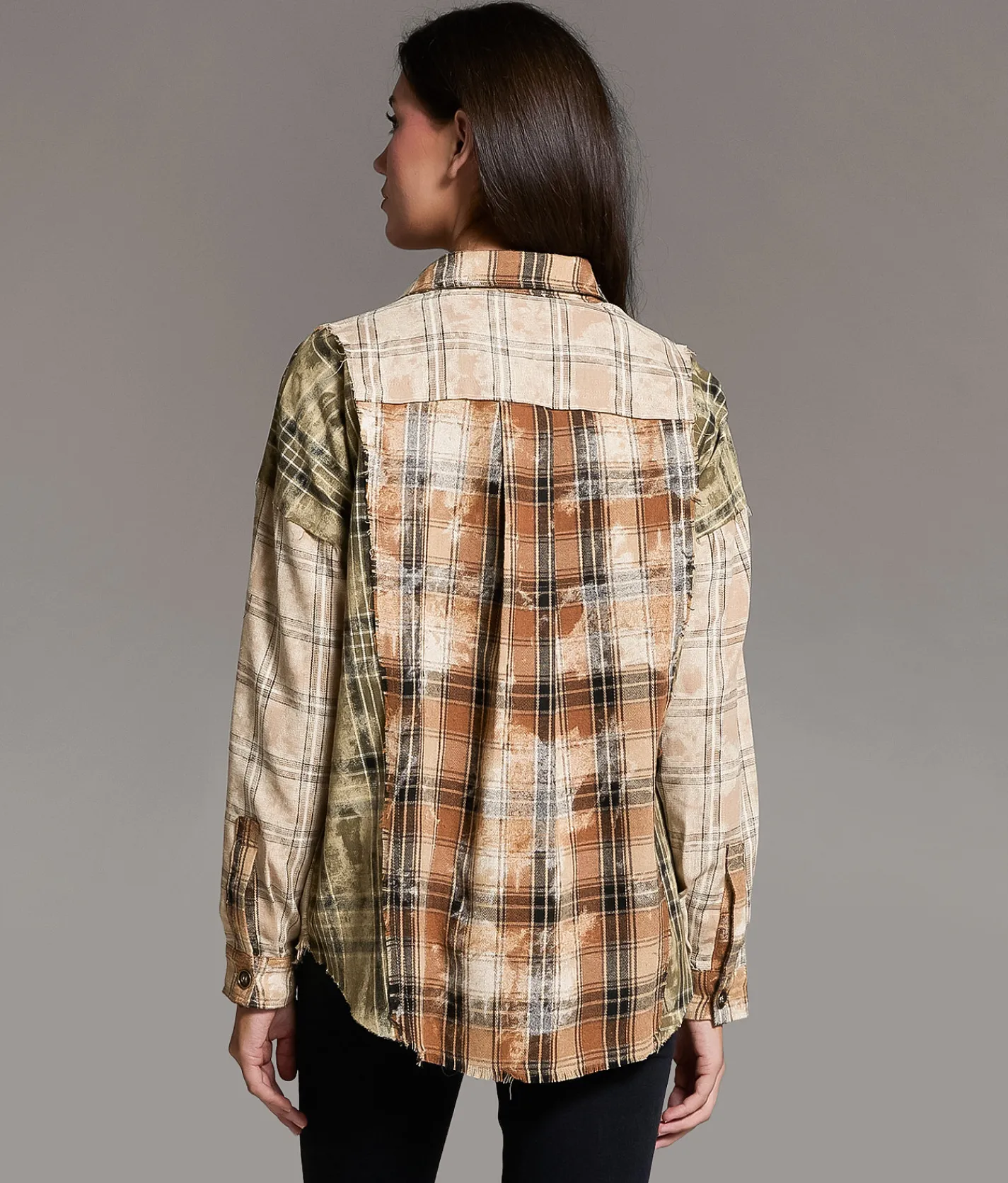 BKE Frayed Flannel Boyfriend Shirt Brown New