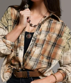 BKE Frayed Flannel Boyfriend Shirt Brown New