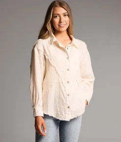BKE Frayed Polka Dot Shirt White New