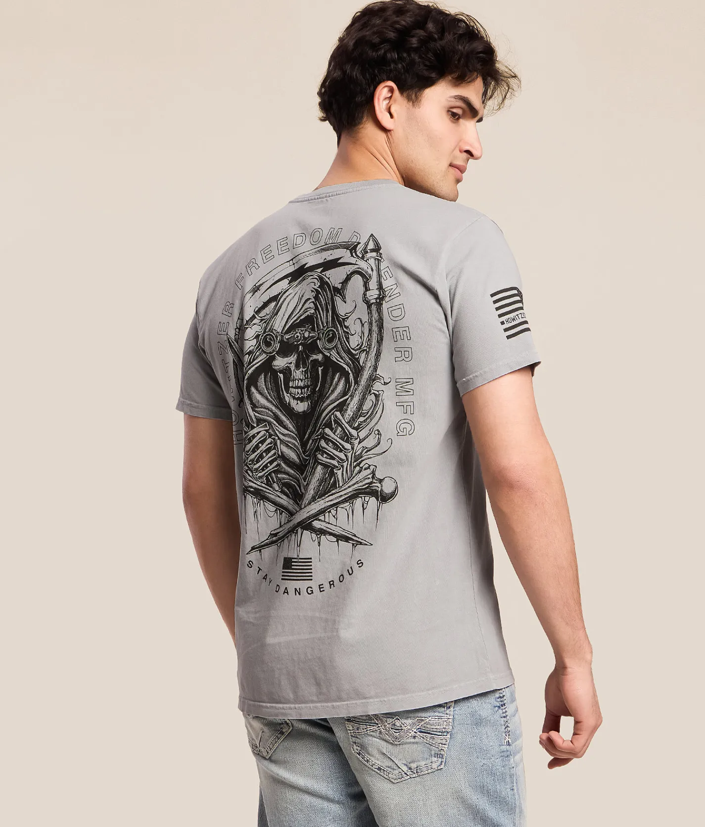 Tops|Graphic T-Shirts | Howitzer Freedom Defender T-Shirt Silver Lava Wash