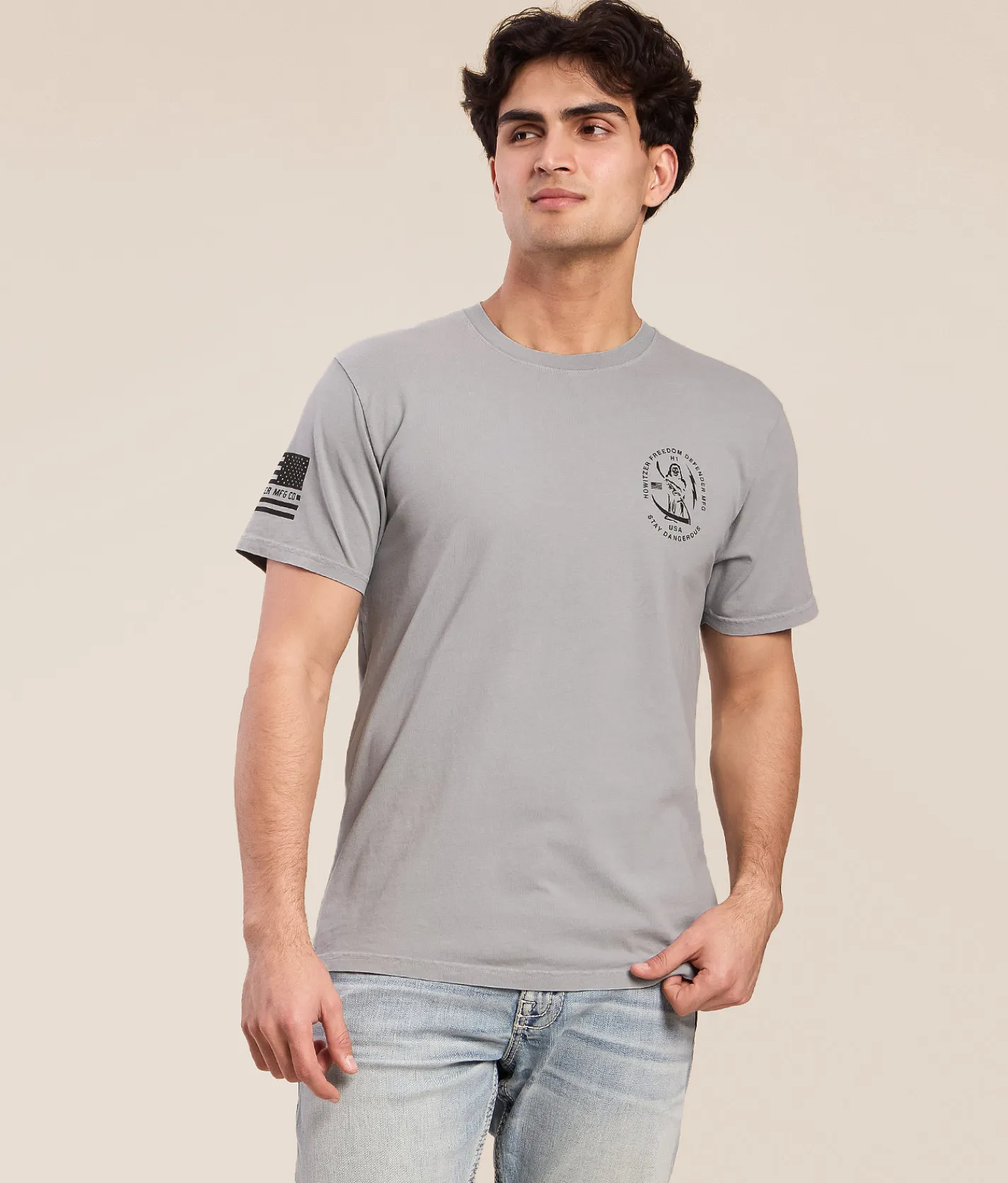 Tops|Graphic T-Shirts | Howitzer Freedom Defender T-Shirt Silver Lava Wash
