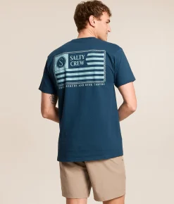 Salty Crew Freedom Flag T-Shirt Harbor Blue Discount