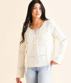 Tops | Daytrip Fringe Pointelle Sweater Beige