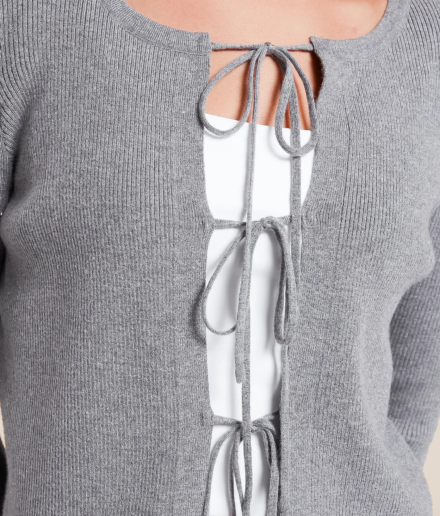 Tops | Willow & Root Front Tie Cardigan Sweater Heather Grey