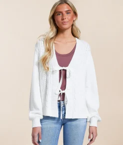 Tops | Willow & Root Front Tie Cardigan Sweater White