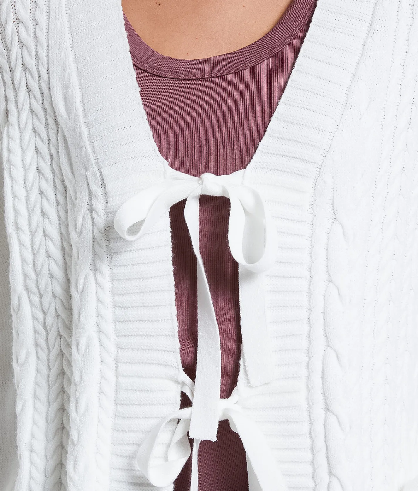 Tops | Willow & Root Front Tie Cardigan Sweater White