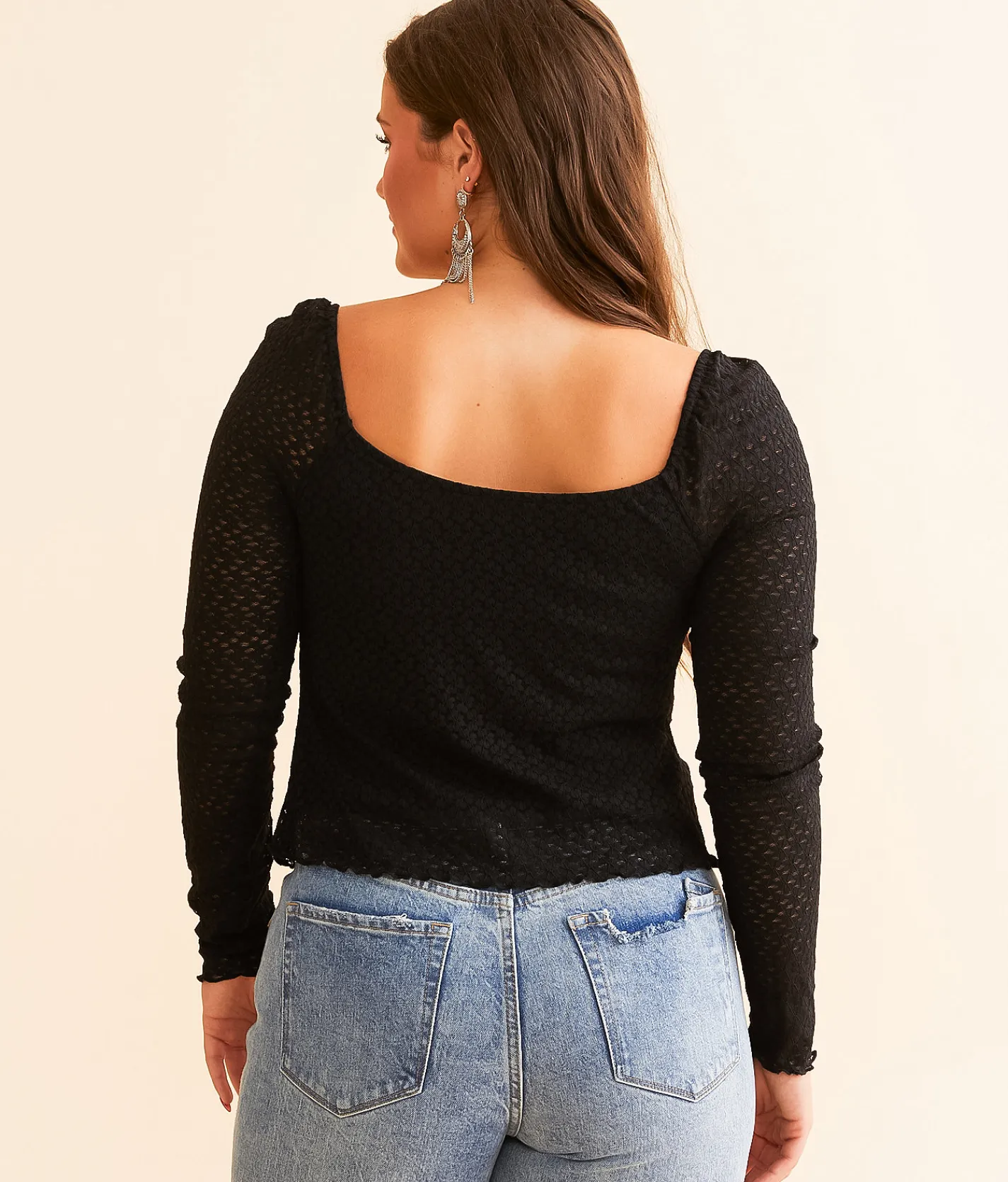 Tops | Willow & Root Front Tie Lace Top Black