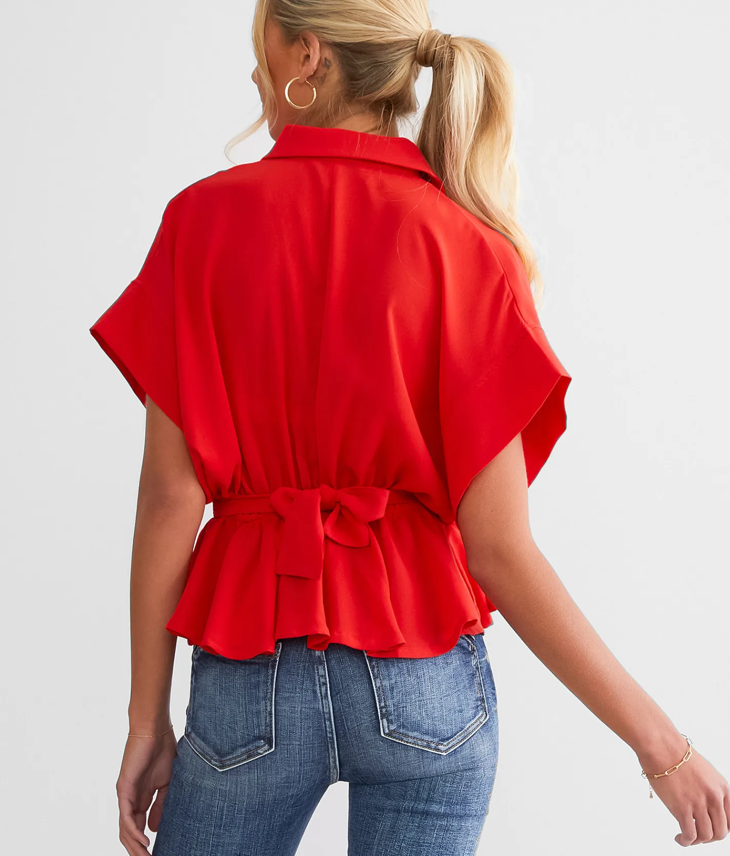 Hyfve Front Tie Peplum Blouse Hibiscus Best
