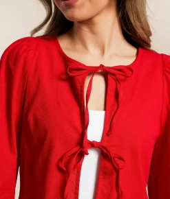 Willow & Root Front Tie Peplum Top Red Online