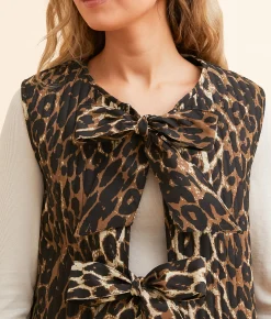 Veveret Front Tie Quilted Vest Brown Black Clearance