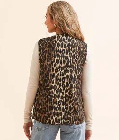 Veveret Front Tie Quilted Vest Brown Black Clearance