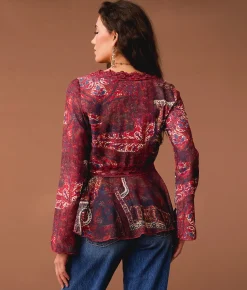 Gimmicks Front Tie Ruffle Top Brown Multi Online