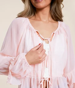 Tops | Willow & Root Front Tie Ruffle Top Baby Pink