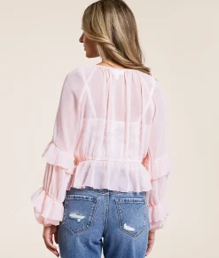 Tops | Willow & Root Front Tie Ruffle Top Baby Pink