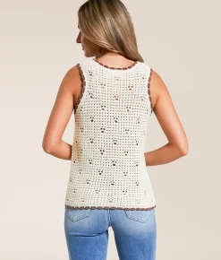 Tops | Willow & Root Front Tie Sweater Tank Top Cream