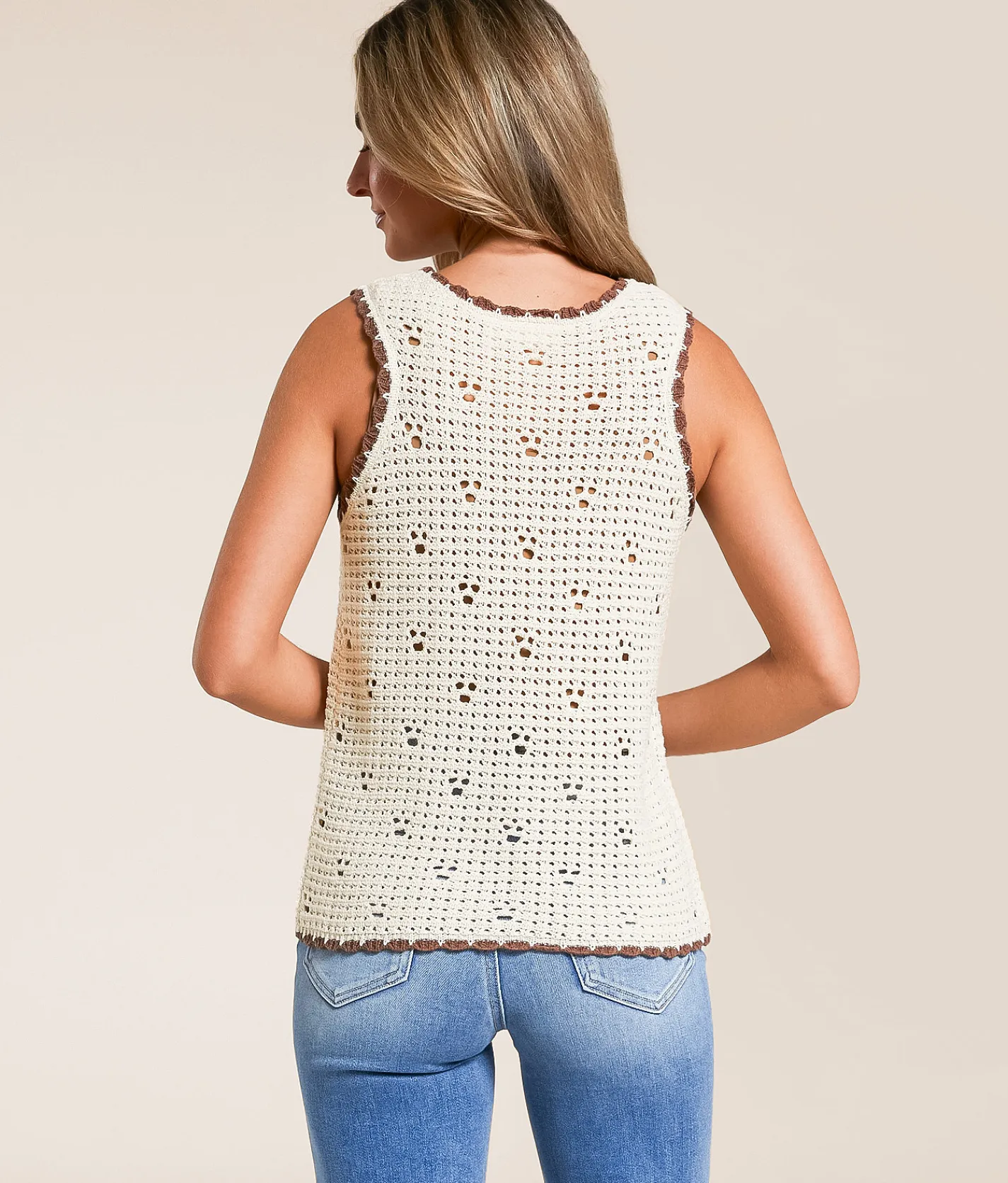 Tops | Willow & Root Front Tie Sweater Tank Top Cream