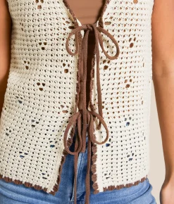 Tops | Willow & Root Front Tie Sweater Tank Top Cream