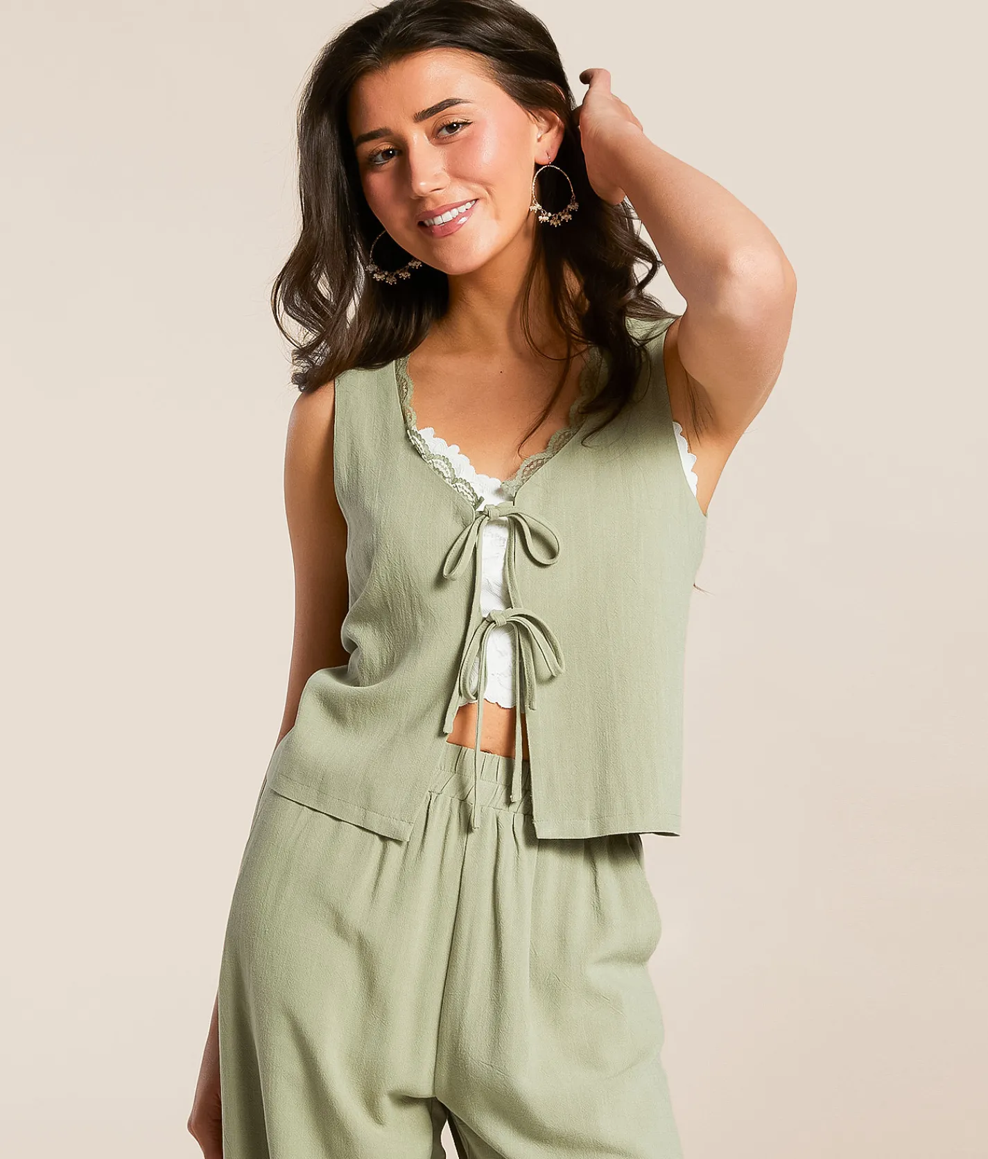 Willow & Root Front Tie Tank Top Seagrass Best