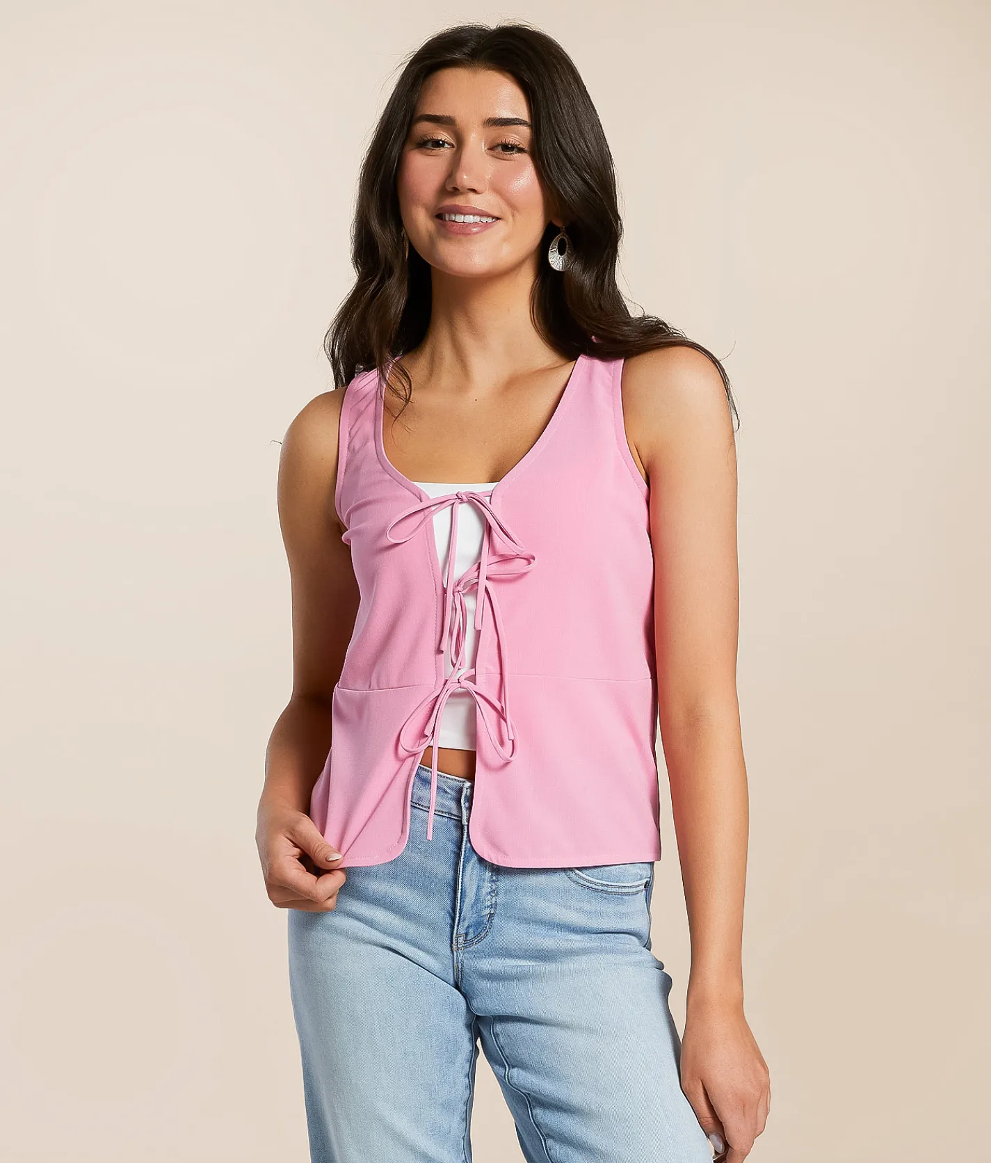 Tops | Willow & Root Front Tie Tank Top Fuschia PInk